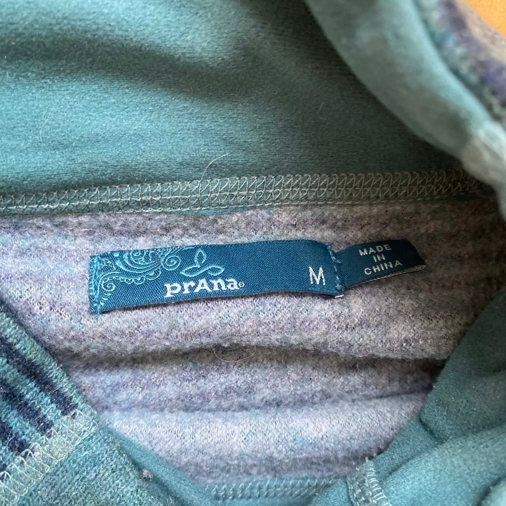 Prana Striped Funnel Neck Wool Lucia Pullover Sweater Women Medium Teal Blue - Picture 4 of 12